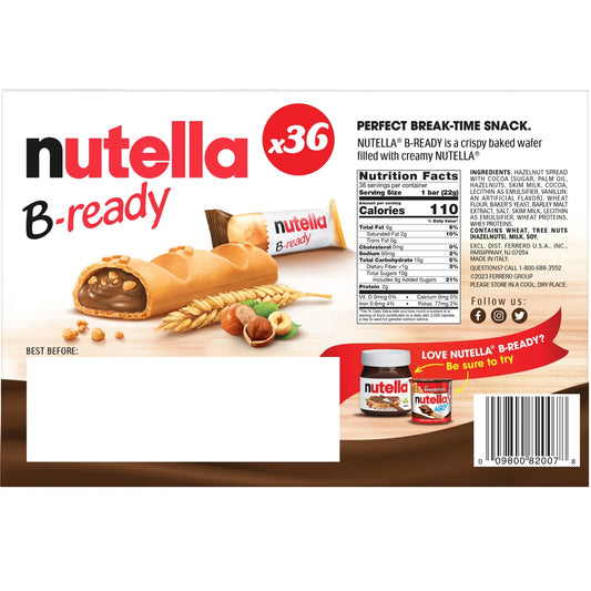 Nutella B-Ready Crispy Wafers, 0.7 oz, 36 ct