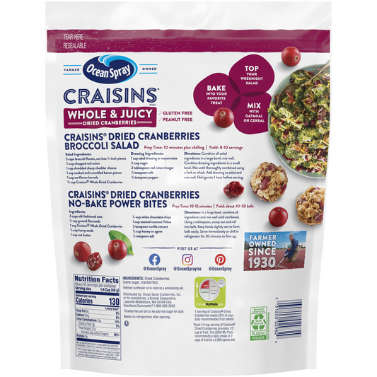 Ocean Spray Craisins, Whole Dried Cranberries, 64 oz