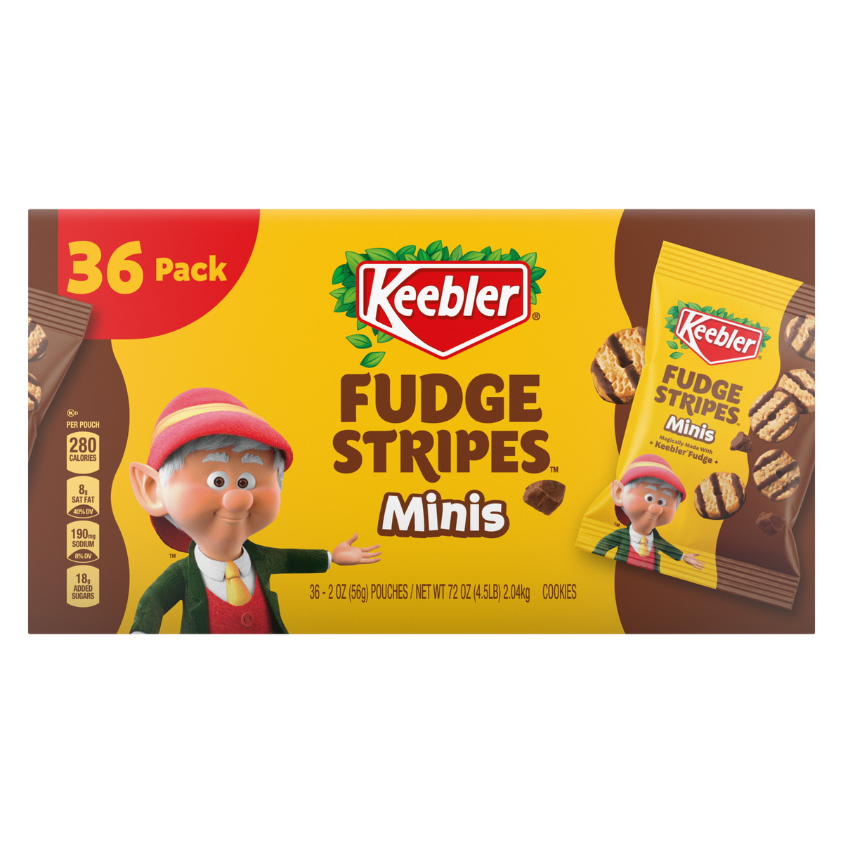 Keebler Fudge Stripes Minis Shortbread Cookies, 2 oz, 36 ct