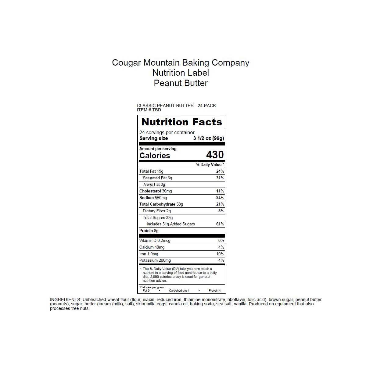 Cougar Mountain Gourmet Cookies, Classic Peanut Butter, 3.5 oz, 24 ct