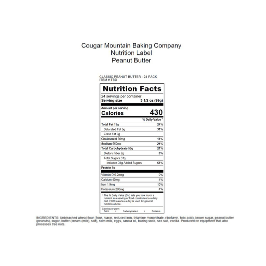 Cougar Mountain Gourmet Cookies, Classic Peanut Butter, 3.5 oz, 24 ct