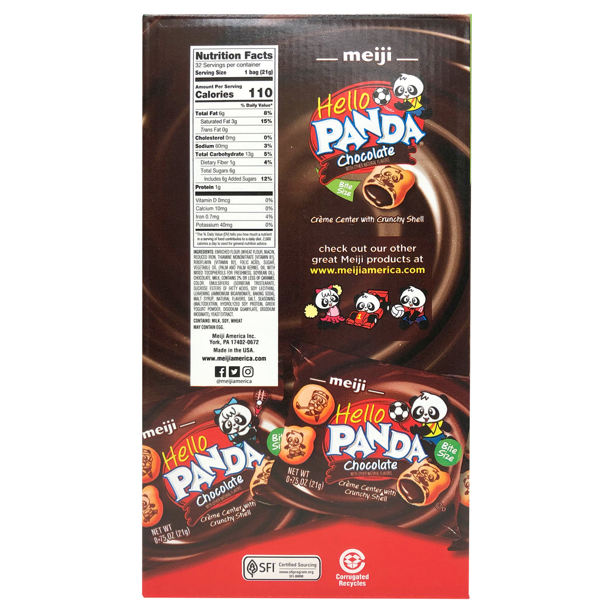Meiji Hello Panda Cookies, Chocolate, 0.75 oz, 32 ct