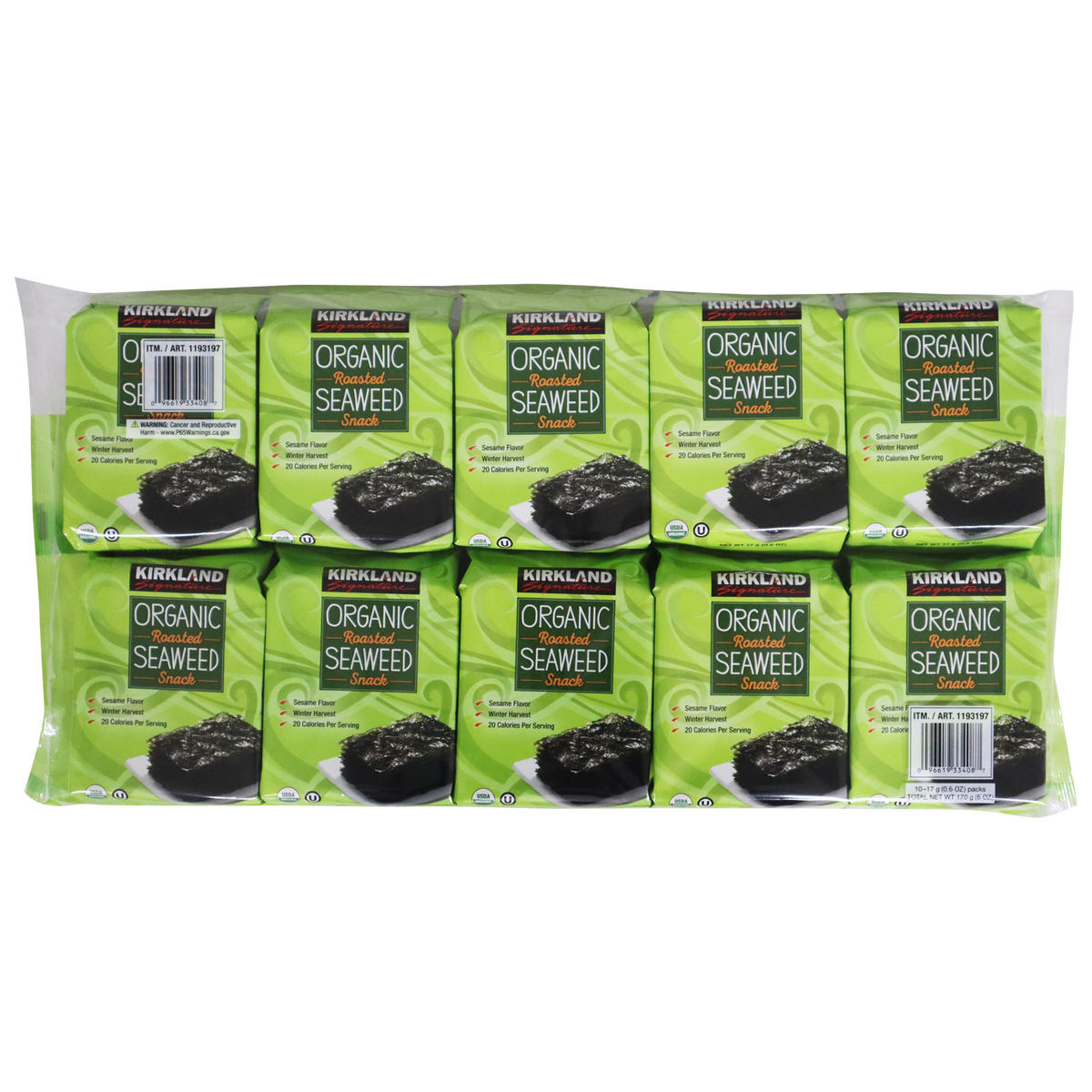 Kirkland Signature Organic Roasted Seaweed with Sesame Oil, 0.60 oz, 10 ct