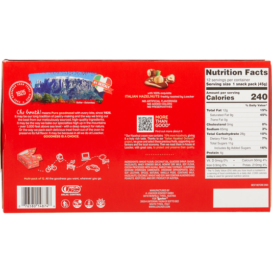 Loacker Classic Crispy Wafers, Hazelnut, 1.59 oz, 12 ct