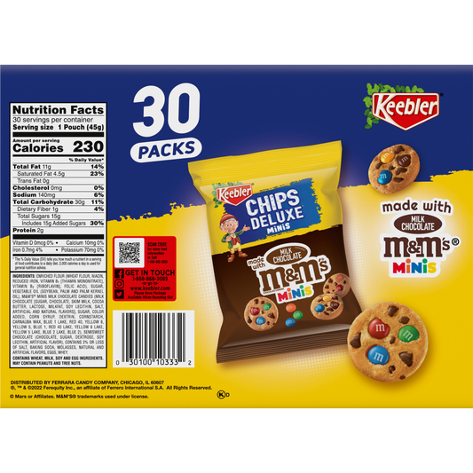 Keebler Chips Deluxe Bite-sized Cookies with Milk Chocolate M&M's, 1.6 oz, 30 ct