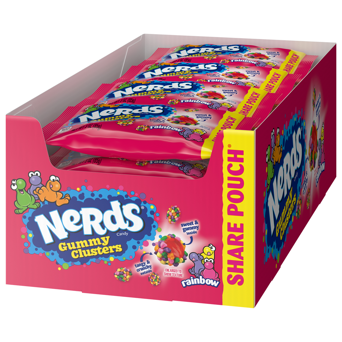 Nerds Candy Gummy Clusters, Rainbow, Share Pouch, 3 oz, 12 ct