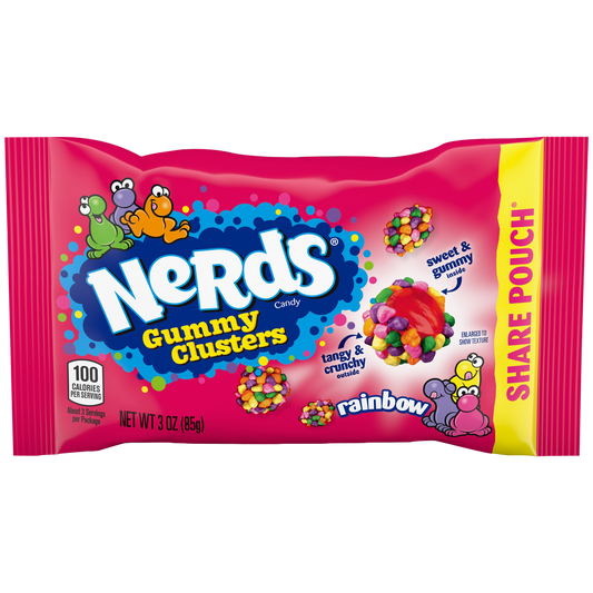 Nerds Candy Gummy Clusters, Rainbow, Share Pouch, 3 oz, 12 ct
