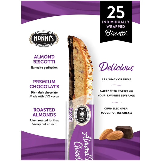 Nonni’s Biscotti, Almond Dark Chocolate, 25 ct