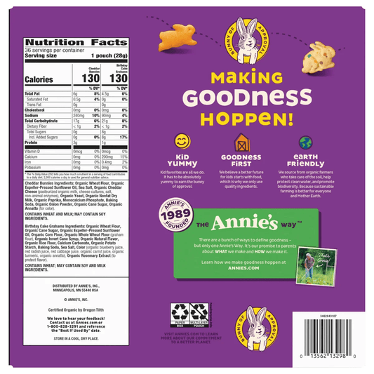 Annie's Organic Bunny Snack Pack Baked Crackers and Graham Snacks, Variety Pack, 1 oz, 36 ct