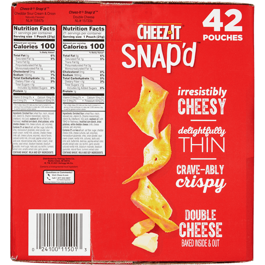 Cheez-It Snap'd Cheesy Baked Snacks, Variety Pack, 0.75 oz, 42 ct