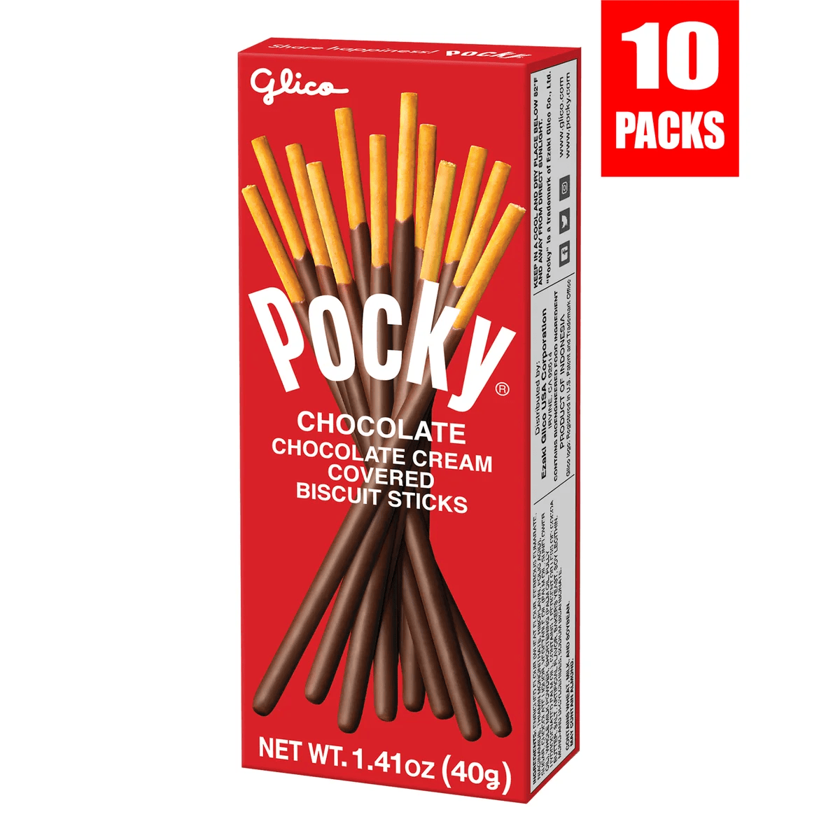 Glico Pocky Cream Covered Biscuit Sticks, Chocolate, 1.41 oz, 10 ct