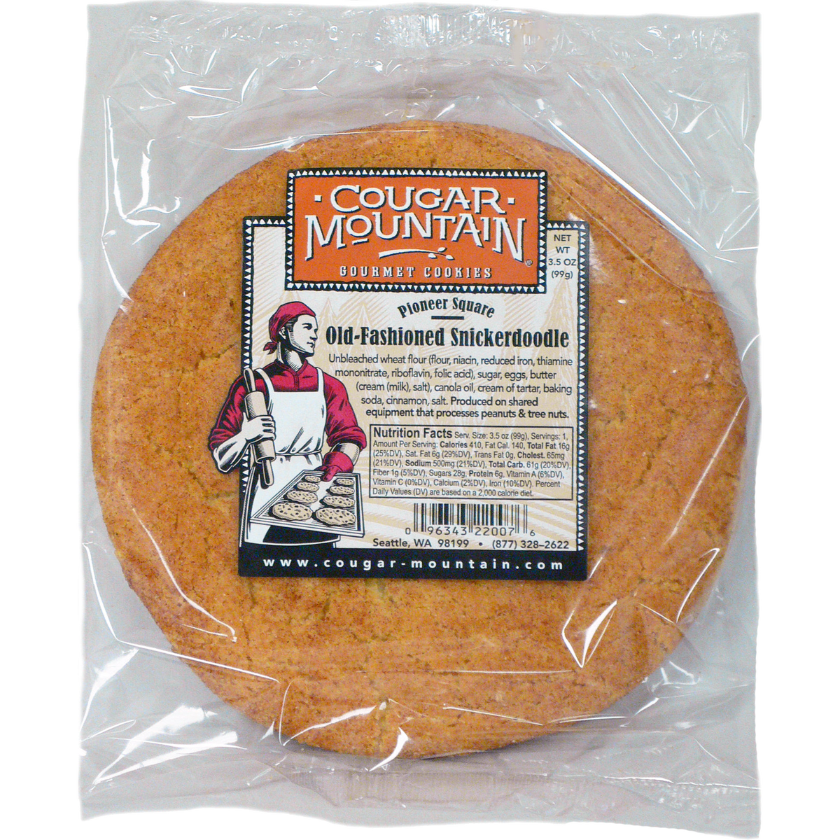 Cougar Mountain Gourmet Cookies, Old-Fashioned Snickerdoodle, 3.5 oz, 24 ct
