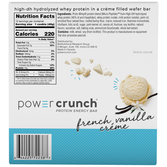 Power Crunch Protein Energy Bars, 14g Protein, French Vanilla, 1.4 oz, 12 ct