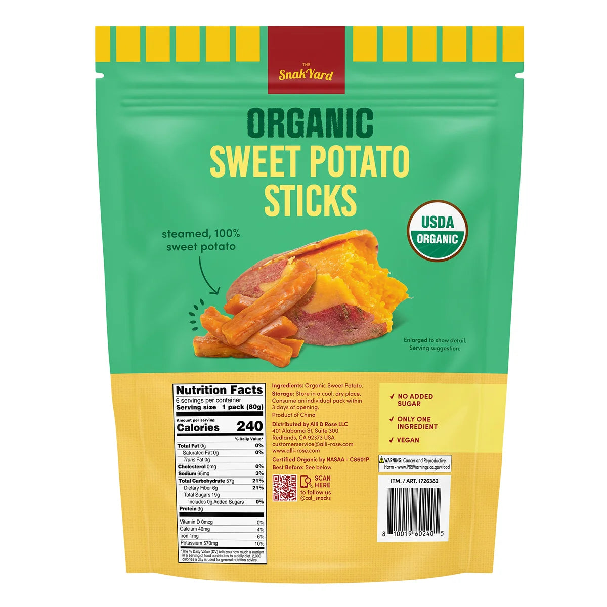 The Snak Yard Organic Sweet Potato Sticks, 2.82 oz, 6 ct