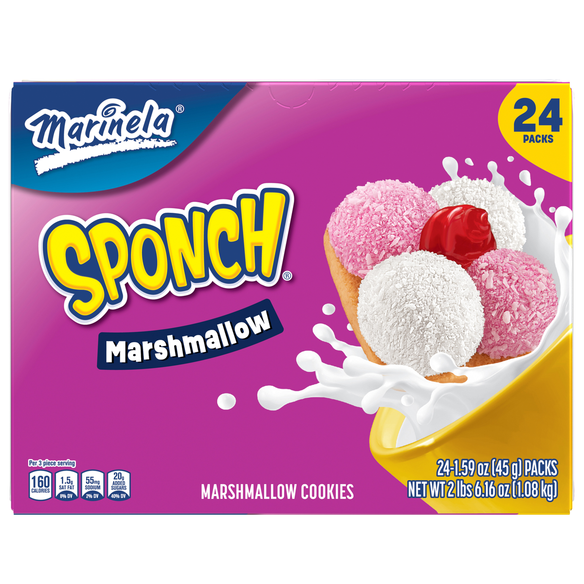 Marinela Sponch Marshmallow Cookies, 1.59 oz, 24 ct