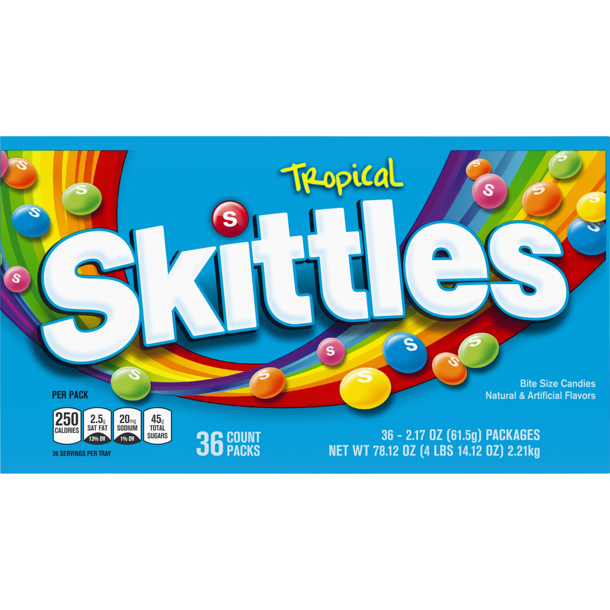 Skittles Tropical Full Size Chewy Candy, 2.17 oz, 36 ct