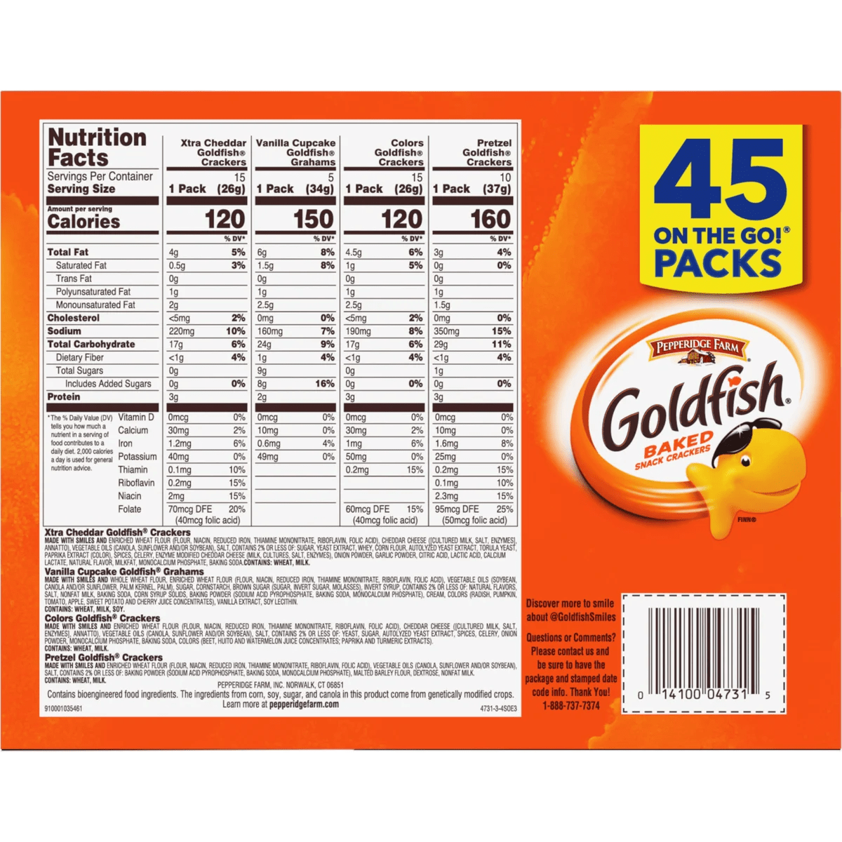 Goldfish Baked Snack Crackers, Variety Pack, 45 ct
