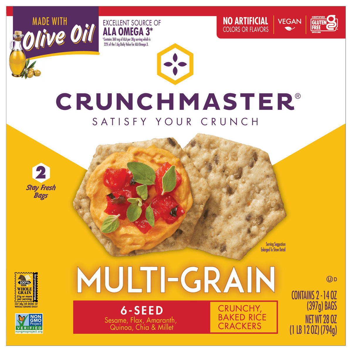 Crunchmaster Multi-Grain Rice Crackers, 14 oz, 2 ct