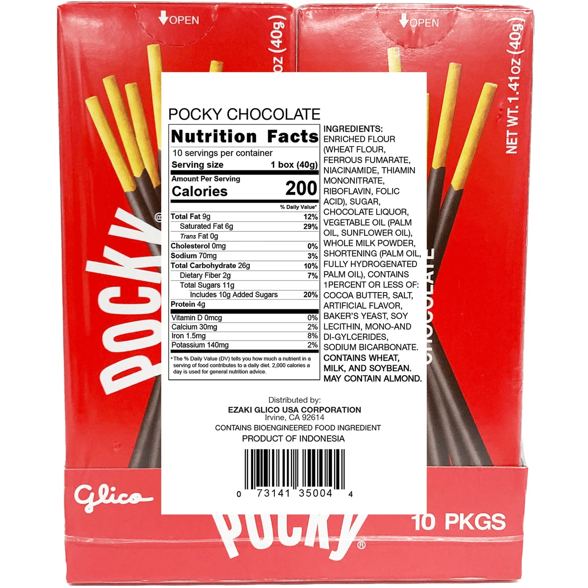 Glico Pocky Cream Covered Biscuit Sticks, Chocolate, 1.41 oz, 10 ct