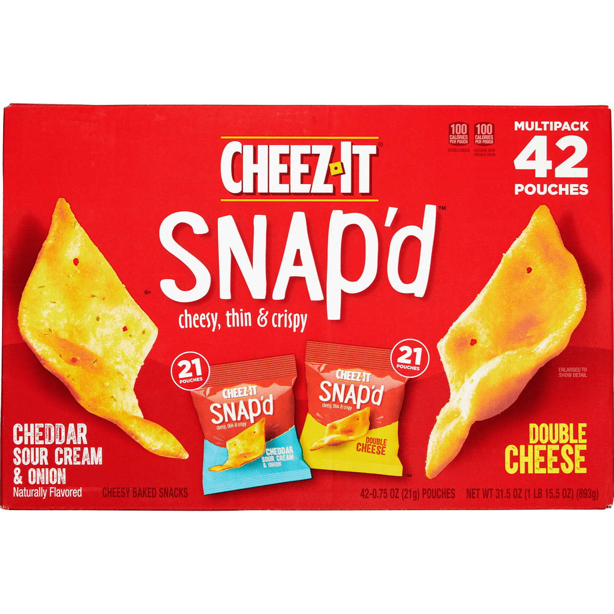 Cheez-It Snap'd Cheesy Baked Snacks, Variety Pack, 0.75 oz, 42 ct