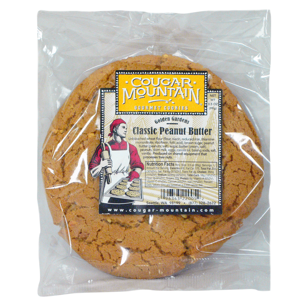 Cougar Mountain Gourmet Cookies, Classic Peanut Butter, 3.5 oz, 24 ct