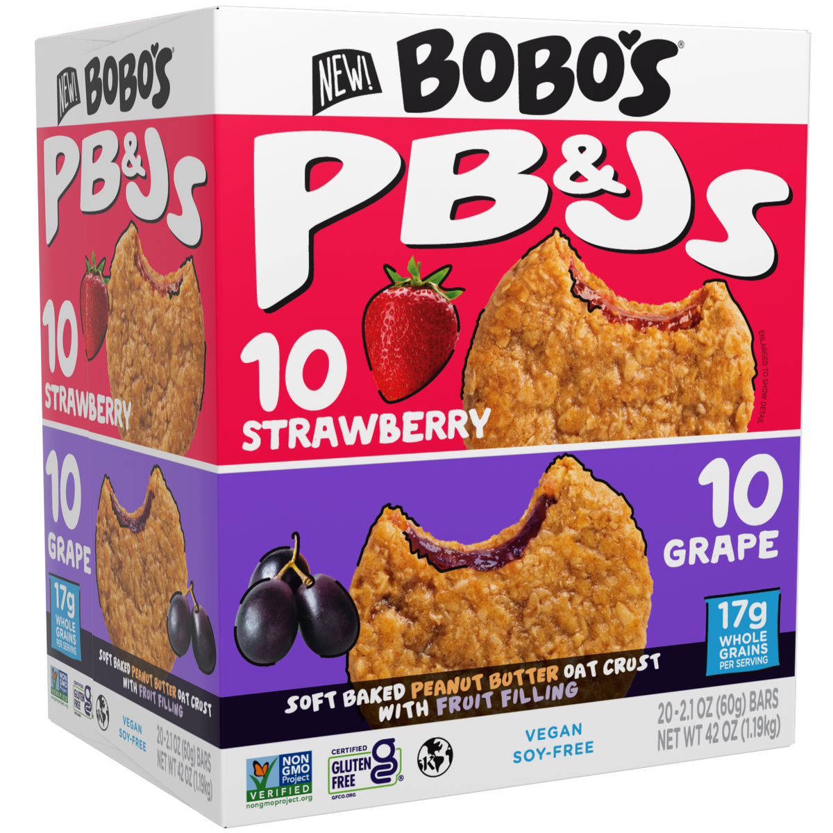 Bobo's PB&Js Oat Bar, Variety Pack, 2.1 oz, 20 ct