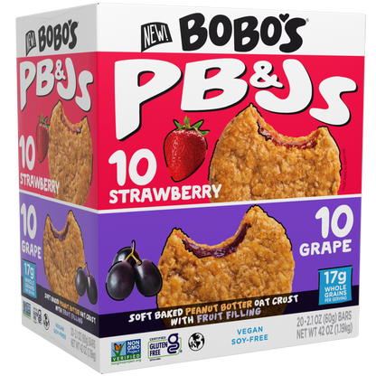 Bobo's PB&Js Oat Bar, Variety Pack, 2.1 oz, 20 ct