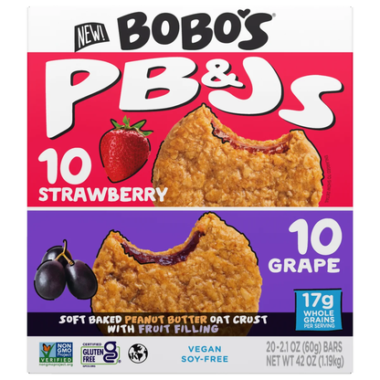 Bobo's PB&Js Oat Bar, Variety Pack, 2.1 oz, 20 ct