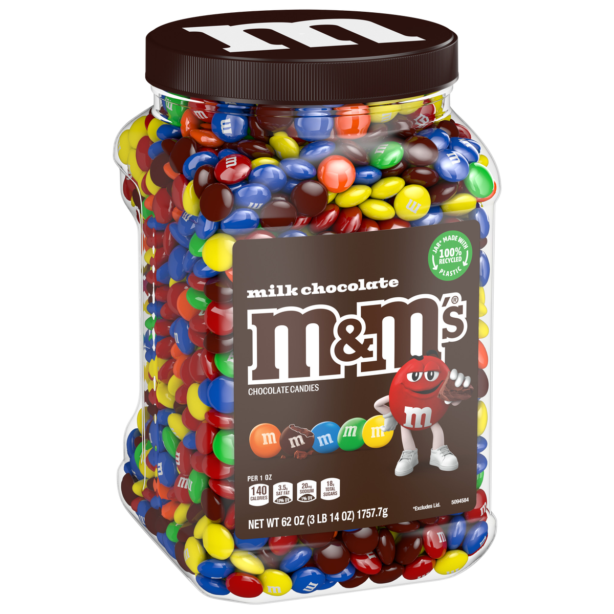 M&M'S Chocolate Candy, Milk Chocolate, 62 oz Jar