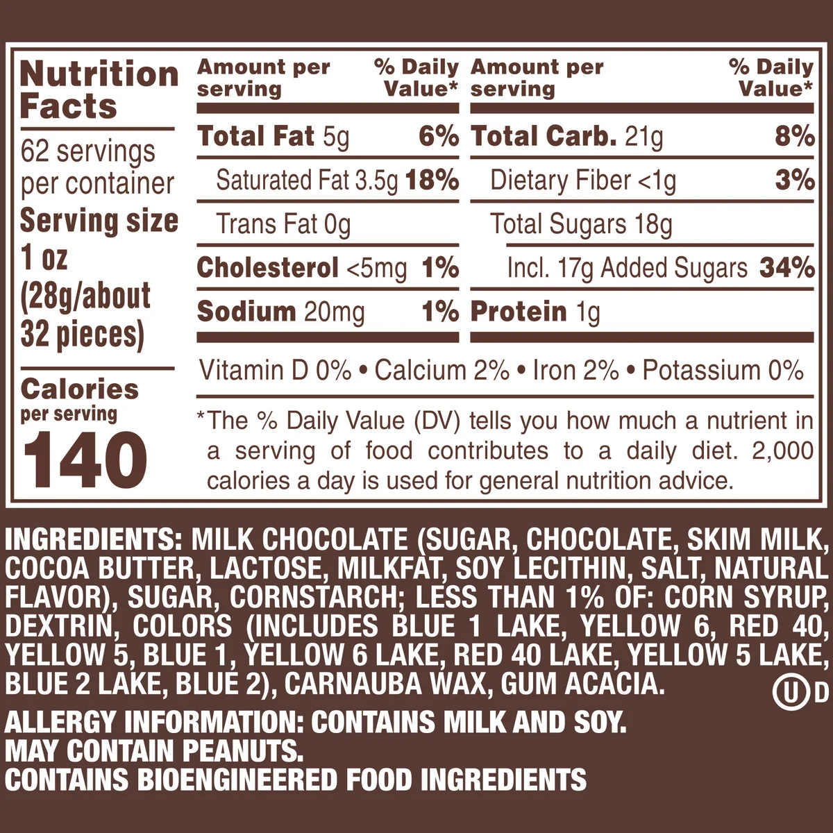 M&M'S Chocolate Candy, Milk Chocolate, 62 oz Jar