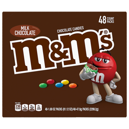 M&M'S Full Size Chocolate Candy, Milk Chocolate, 1.69 oz, 48 ct