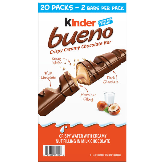 Kinder Bueno Chocolate Bars, 1.5 oz, 20 ct
