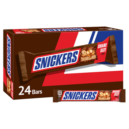 Snickers Chocolate Candy Bar, Share Size, 3.29 oz, 24 ct