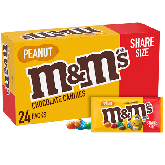 M&M'S Chocolate Candy, Peanut, Share Size, 3.27 oz, 24 ct