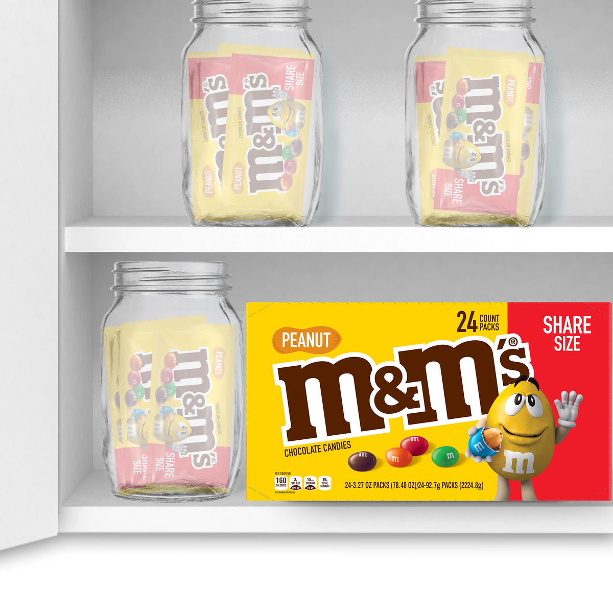 M&M'S Chocolate Candy, Peanut, Share Size, 3.27 oz, 24 ct