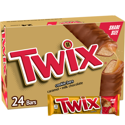 Twix Chocolate & Caramel Cookie Candy Bar, Share Size, 3.02 oz, 24 ct