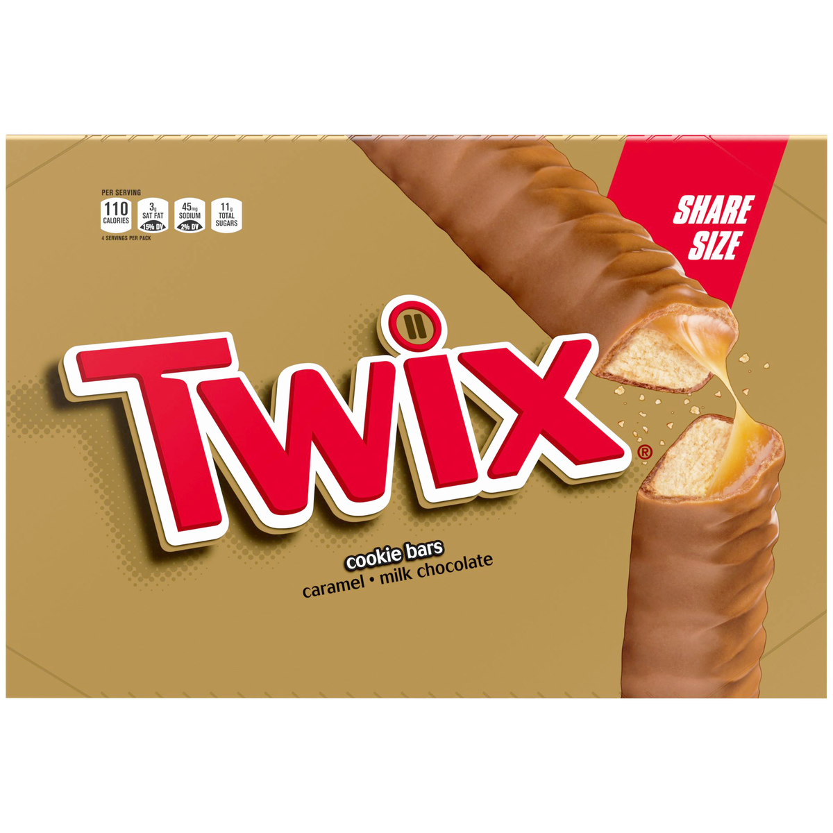 Twix Chocolate & Caramel Cookie Candy Bar, Share Size, 3.02 oz, 24 ct