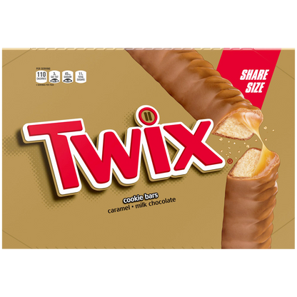 Twix Chocolate & Caramel Cookie Candy Bar, Share Size, 3.02 oz, 24 ct