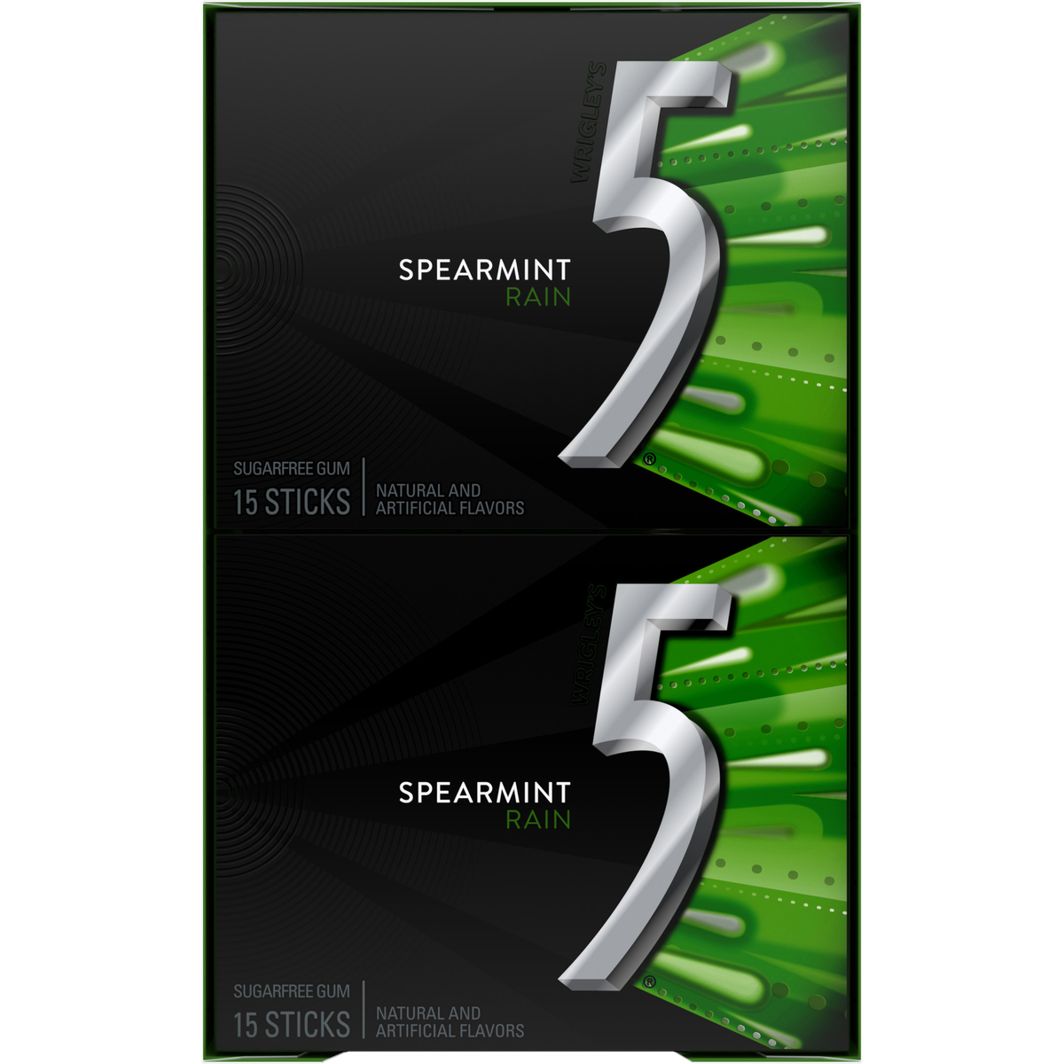 5 Gum Sugar Free Chewing Gum, Spearmint Rain, 15 Sticks, 10 ct