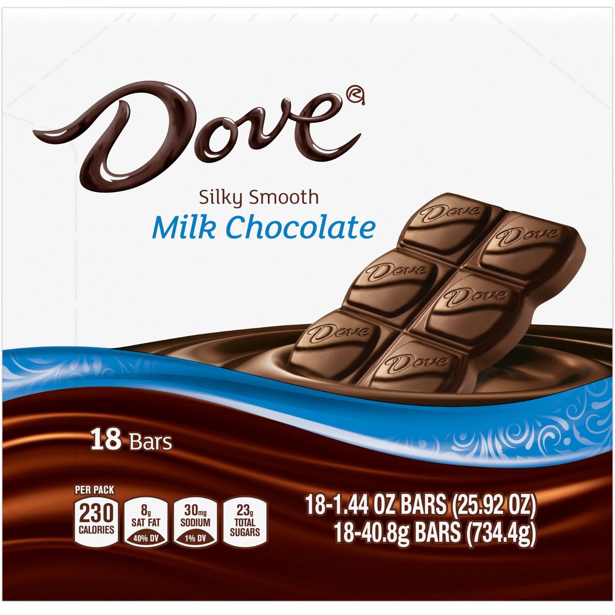 Dove Milk Chocolate Full Size Candy Bars, 1.44 oz, 18 ct