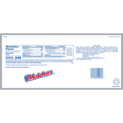 3 Musketeers Chocolate Candy Bar, Full Size, 1.92 oz, 36 ct
