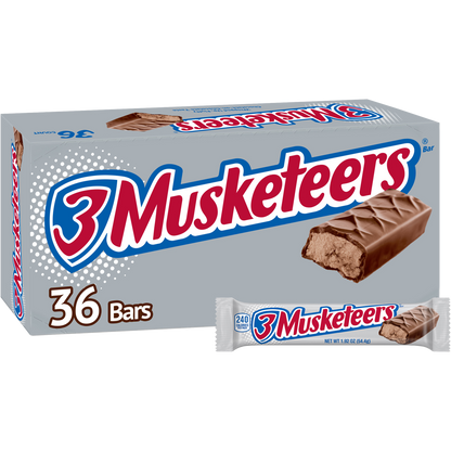 3 Musketeers Chocolate Candy Bar, Full Size, 1.92 oz, 36 ct