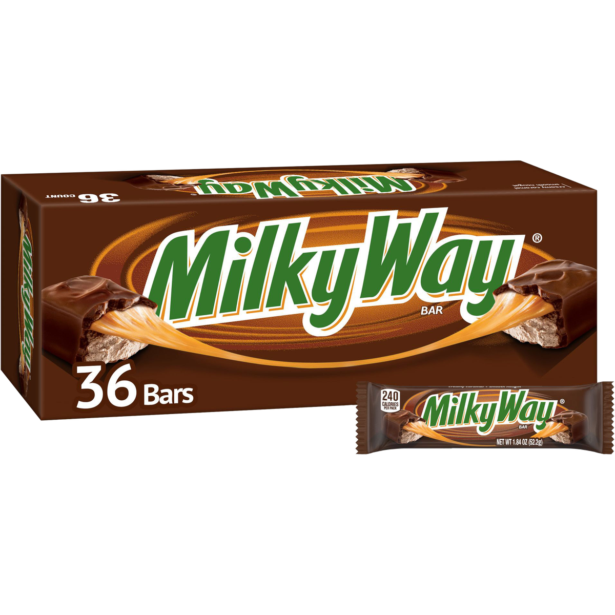 Milky Way Caramel Chocolate Candy Bar, Full Size, 1.84 oz, 36 ct