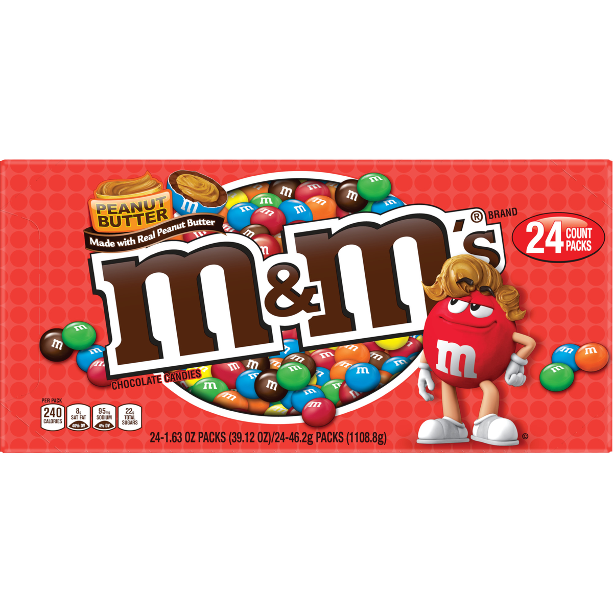 M&M'S Chocolate Candy, Peanut Butter, 1.63 oz, 24 ct