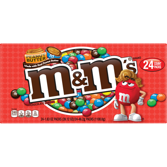 M&M'S Chocolate Candy, Peanut Butter, 1.63 oz, 24 ct
