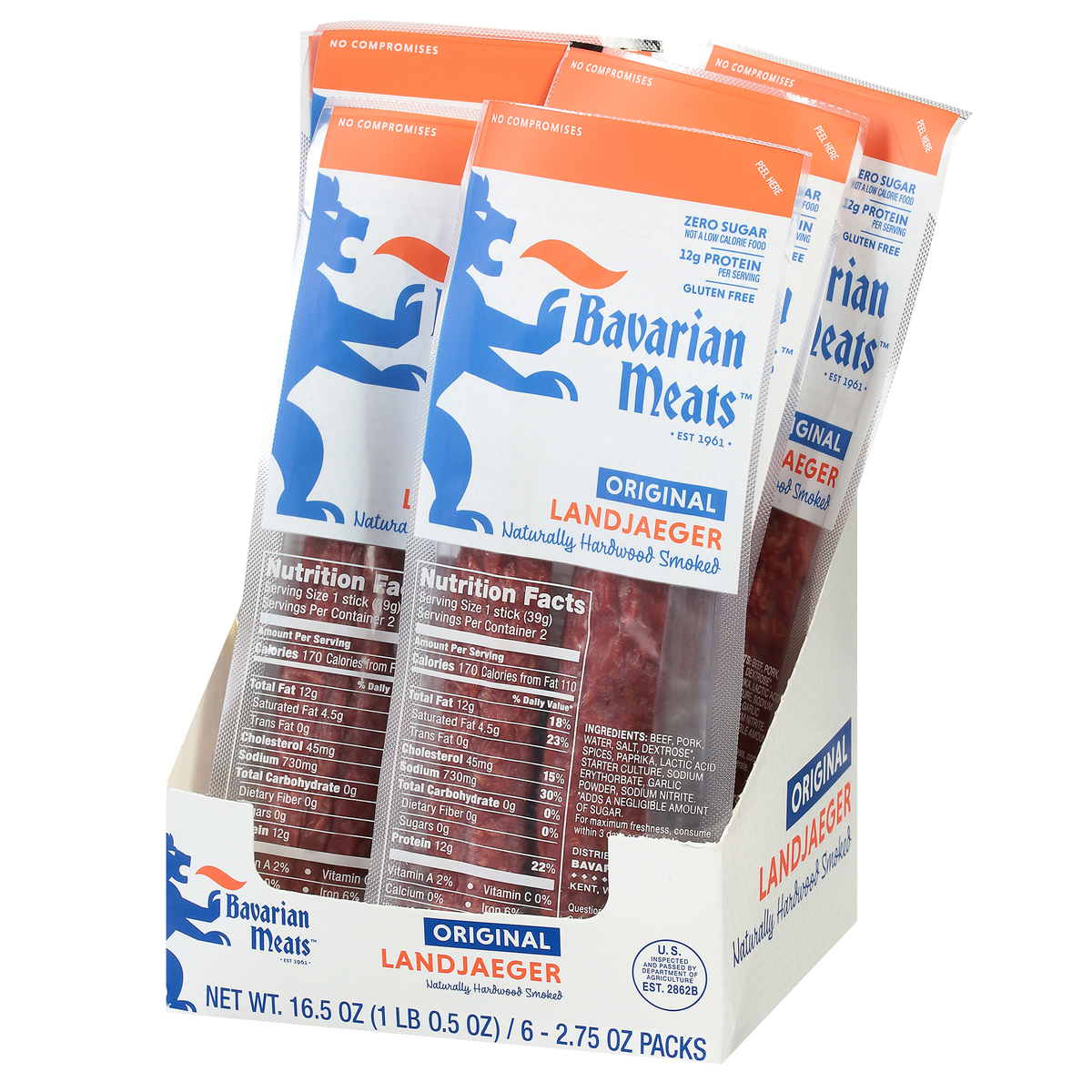 Bavarian Meats Landjaeger, Original, 2.75 oz, 6 ct