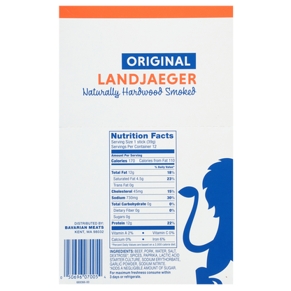 Bavarian Meats Landjaeger, Original, 2.75 oz, 6 ct