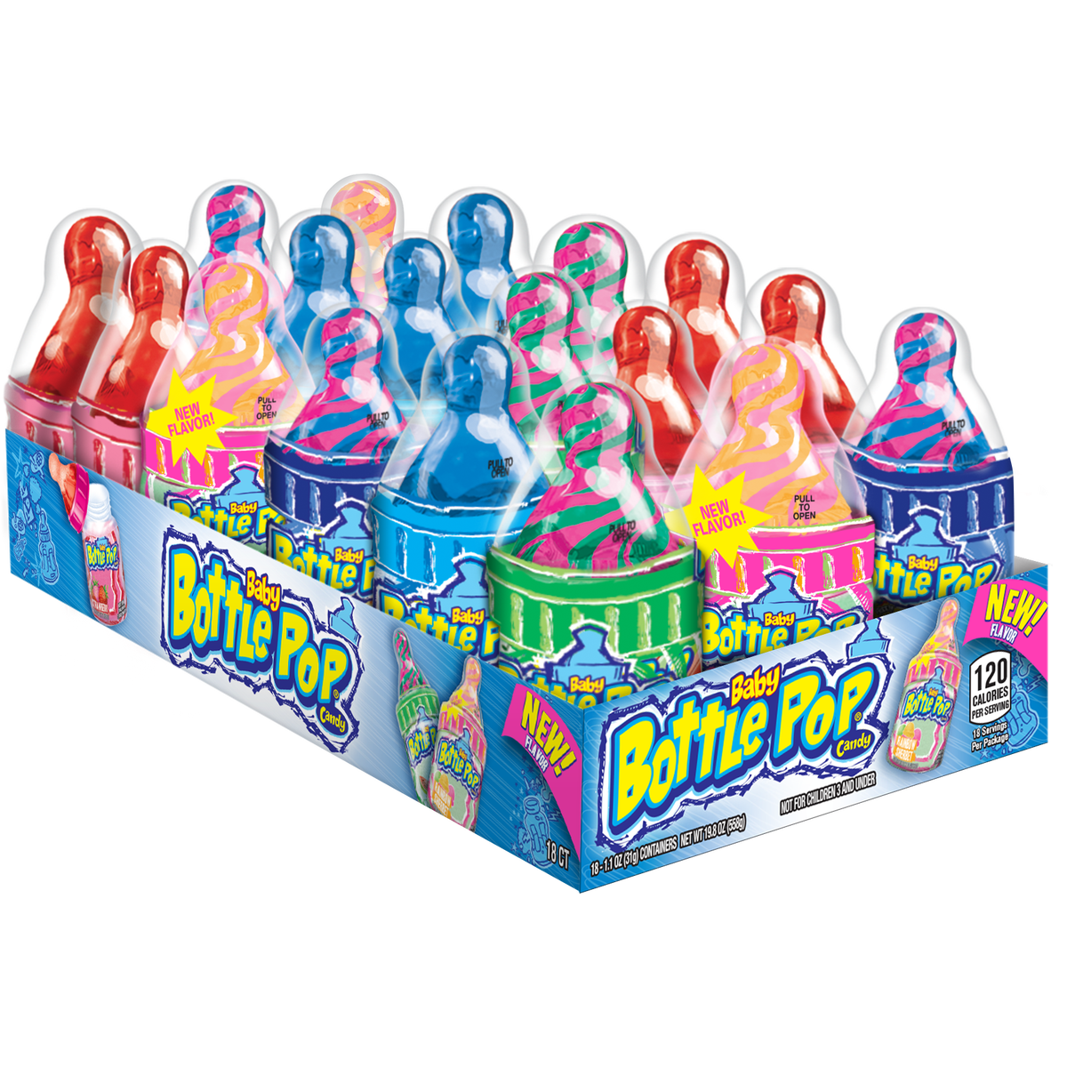 Bazooka Baby Bottle Pop Candy, Variety Pack, 1.1 oz, 18 ct