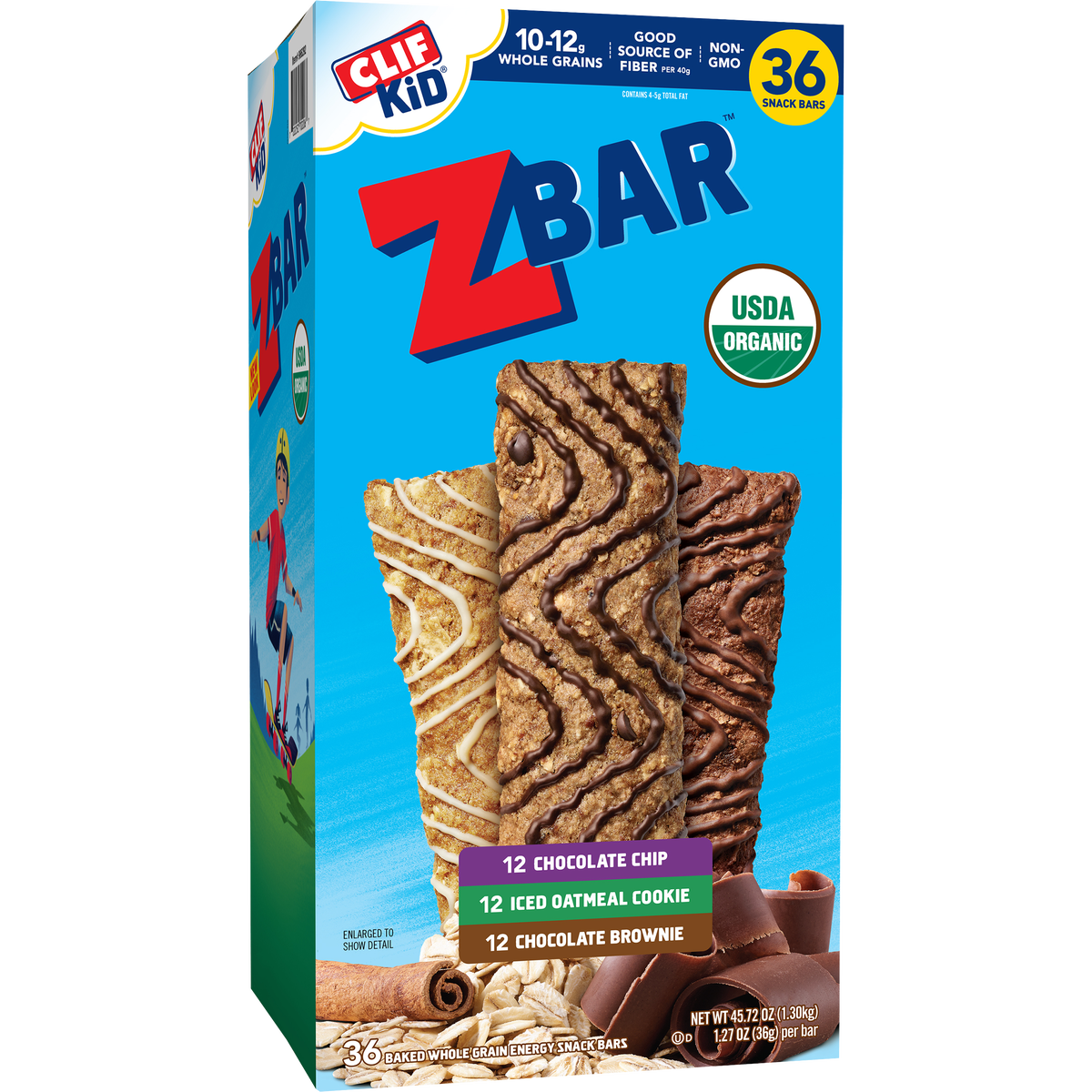CLIF Kid Zbar Organic Snack Bar, Variety Pack, 1.27 oz, 36 ct