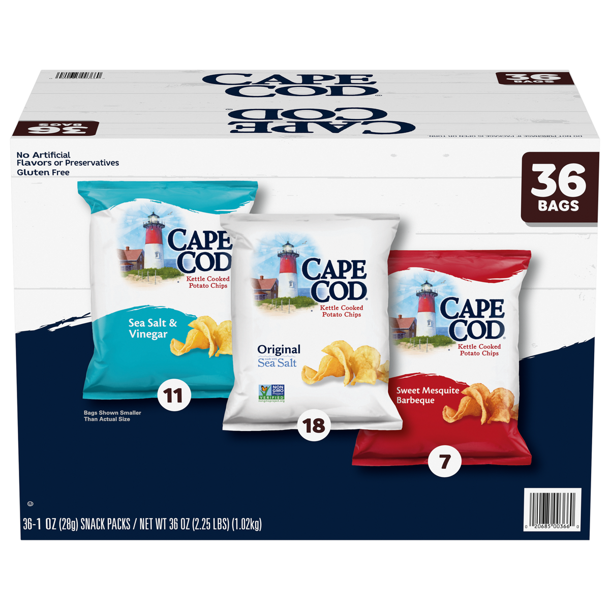 Cape Cod Kettle Cooked Potato Chips, Variety Pack, 1 oz, 36 ct